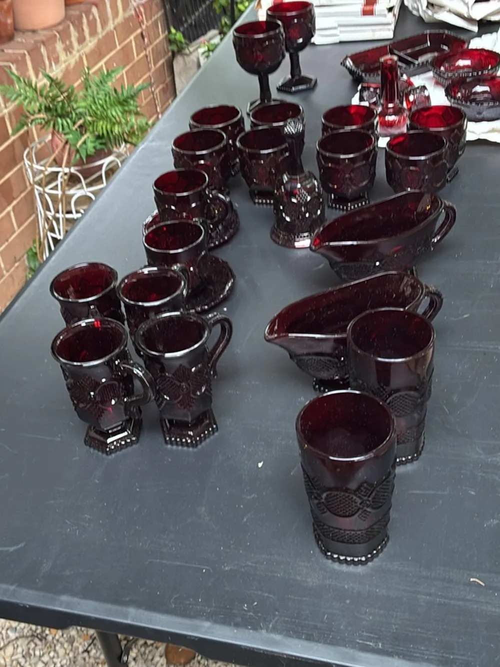 Avon Deep Ruby Red Glass Dinnerware and Serveware Set